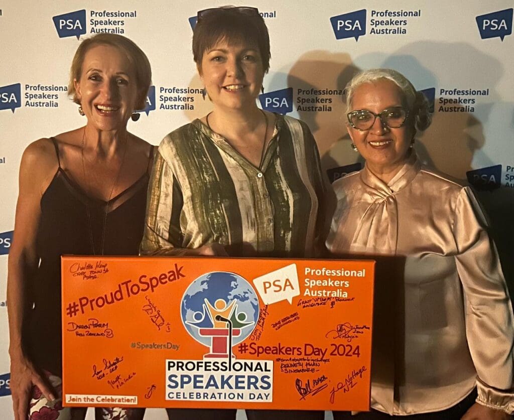 GSF Joni Peddie,Neerja Singh and myself at Professional Speakers Celebration Day 2024